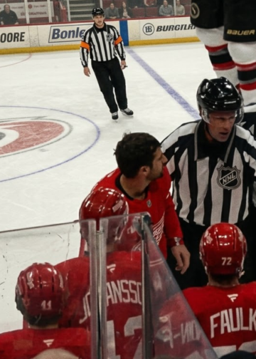 Dylan Larkin is hit in the groin by Nick Cousins, which is caught on tape